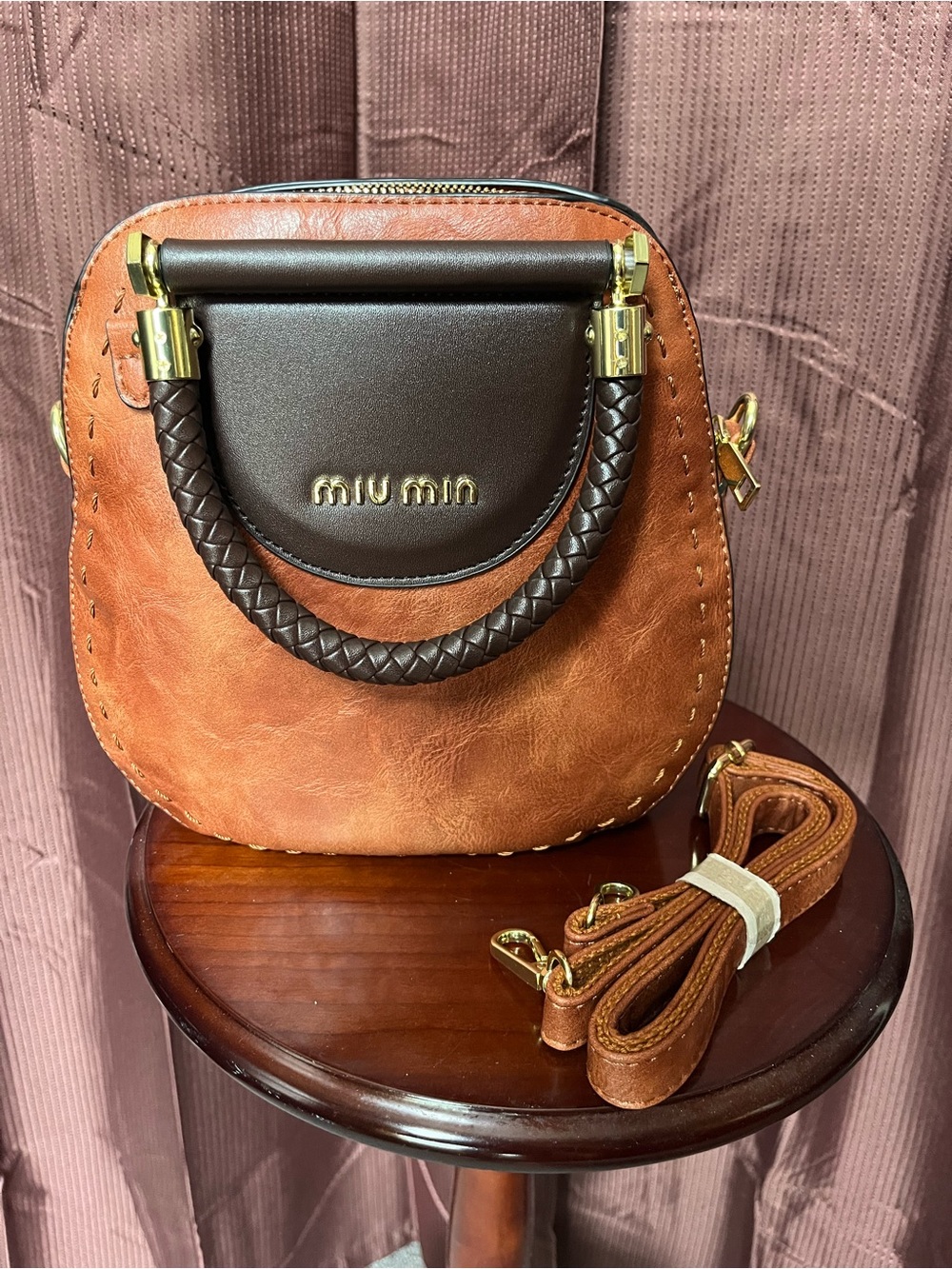Miu Miu Brown & Tan Leather Mini Top-Handle Crossbody